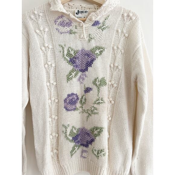 VINTAGE Joyce Purple Flowers Lilac Sweater Size Medium - Picture 3 of 7